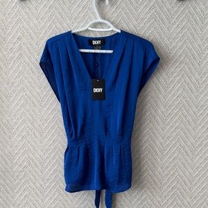 NWT DKNY Women's Royal Blue V-Neck Blouse